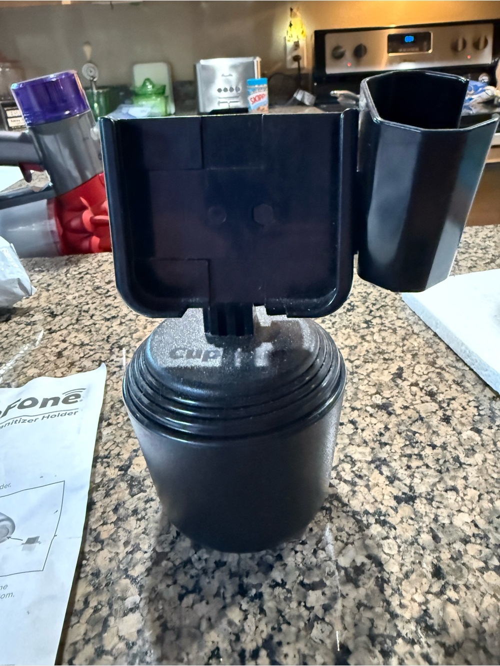 Adjustable Black Cup-Holder Phone Mount with Side Accessory Cup
